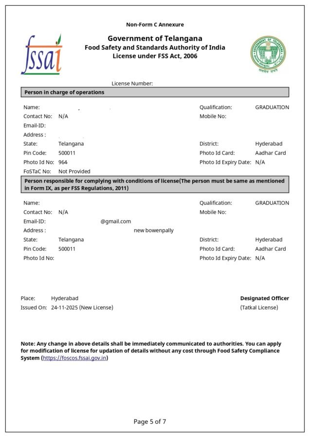 Food license registration servicesin Hyderabad