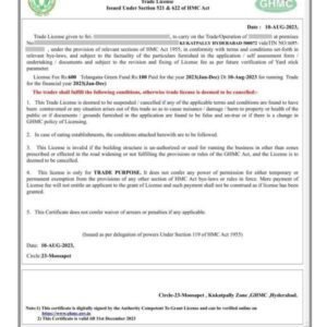 Trade License Registration Certificate in Hyderabad Telangana India