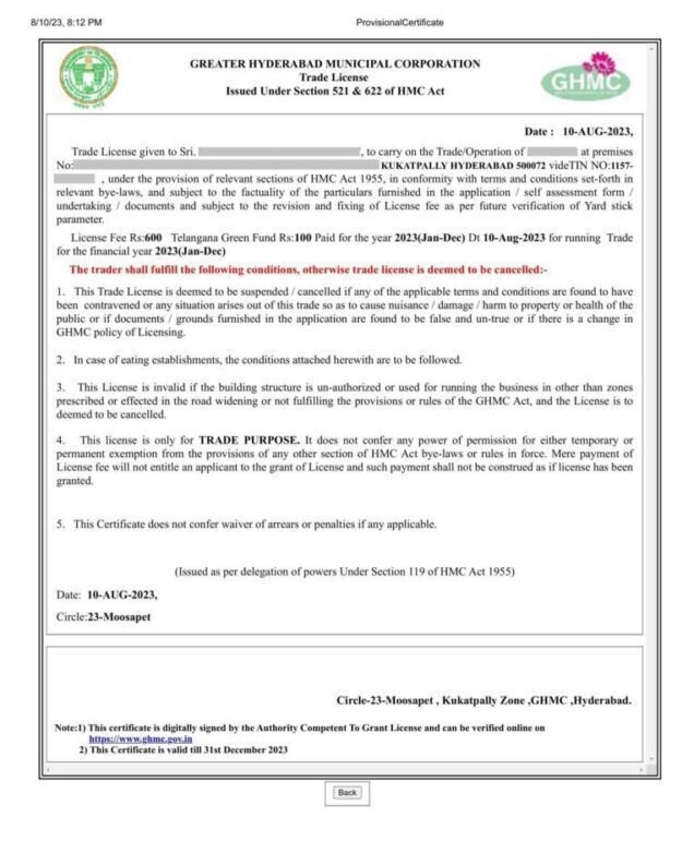 Trade License Registration Certificate in Hyderabad Telangana India