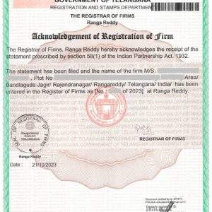 Partnership Firm Registration Certificate in Hyderabad Telangana India