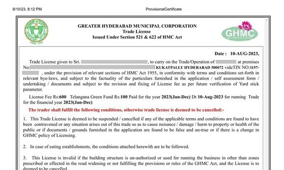 GHMC Trade license registration in Hyderabad